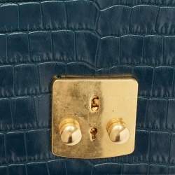 Miu Miu Teal Croc Embossed Leather Pushlock Flap Top Handle Bag