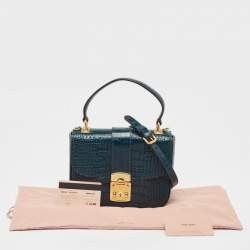 Miu Miu Teal Croc Embossed Leather Pushlock Flap Top Handle Bag