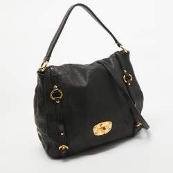 Miu Miu Black Leather Cervo Flap Hobo