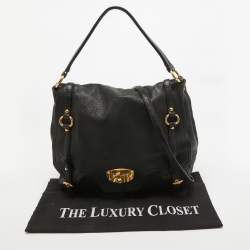 Miu Miu Black Leather Cervo Flap Hobo