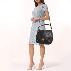 Miu Miu Black Leather Cervo Flap Hobo