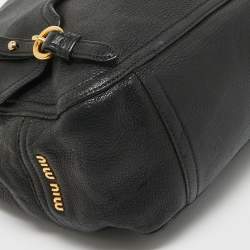 Miu Miu Black Leather Cervo Flap Hobo