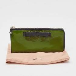 Miu Miu Green Patent Leather Bow Zip Continental Wallet