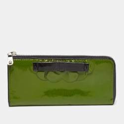 Miu Miu Green Patent Leather Bow Zip Continental Wallet