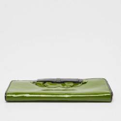 Miu Miu Green Patent Leather Bow Zip Continental Wallet