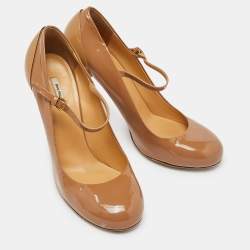 Miu Miu Beige Patent Leather Mary Jane Pumps Size 39