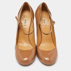 Miu Miu Beige Patent Leather Mary Jane Pumps Size 39