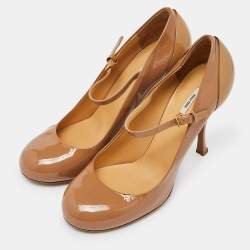 Miu Miu Beige Patent Leather Mary Jane Pumps Size 39