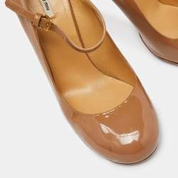 Miu Miu Beige Patent Leather Mary Jane Pumps Size 39