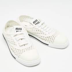 Miu Miu White Knit Fabric Lace Up Sneakers Size 39.5