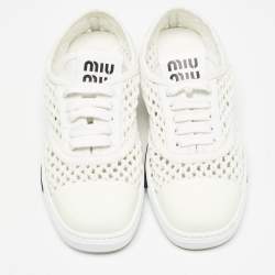 Miu Miu White Knit Fabric Lace Up Sneakers Size 39.5