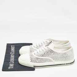 Pre Owned Miu Miu White Canvas Crystal-studded Gabardine Cotton Sneakers Size 40