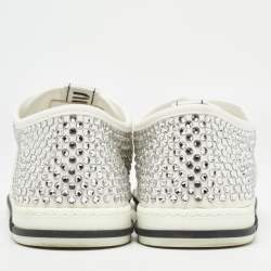 Pre Owned Miu Miu White Canvas Crystal-studded Gabardine Cotton Sneakers Size 40