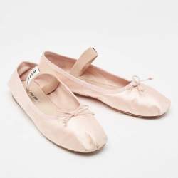 Pre Owned Miu Miu Pink Satin Bow Ballet Flats Size 39.5