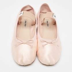 Pre Owned Miu Miu Pink Satin Bow Ballet Flats Size 39.5
