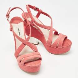 Miu Miu Pink Suede Platform Slingback Sandals Size 38