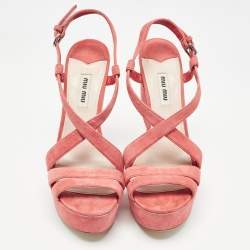 Miu Miu Pink Suede Platform Slingback Sandals Size 38