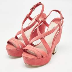 Miu Miu Pink Suede Platform Slingback Sandals Size 38