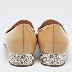 Miu Miu Beige Patent Leather Crystal Embellished Smoking Slippers Size 40.5