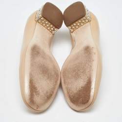 Miu Miu Beige Patent Leather Crystal Embellished Smoking Slippers Size 40.5