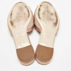 Miu Miu Beige Satin Crystal Embellished Flat Slides Size 38.5    