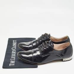 Miu Miu Black Patent Leather Crystal Embellished Lace Up Derby Size 38