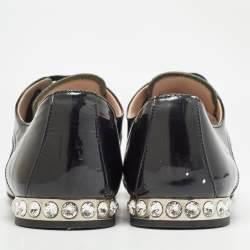 Miu Miu Black Patent Leather Crystal Embellished Lace Up Derby Size 38