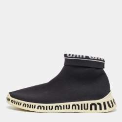 Miu Miu Black Knit Fabric Sock High Top Sneakers Size 39