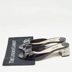 Pre Owned Miu Miu Black Patent Leather Crystal Heel Sandals Size 41