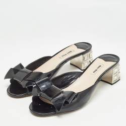 Pre Owned Miu Miu Black Patent Leather Crystal Heel Sandals Size 41