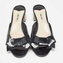 Pre Owned Miu Miu Black Patent Leather Crystal Heel Sandals Size 41