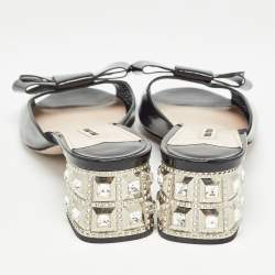 Pre Owned Miu Miu Black Patent Leather Crystal Heel Sandals Size 41