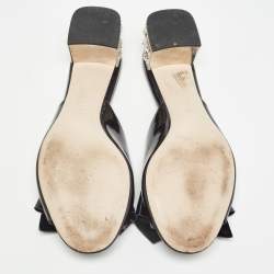 Pre Owned Miu Miu Black Patent Leather Crystal Heel Sandals Size 41