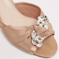 Miu Miu Beige Satin and Canvas Slide Sandals Size 40.5