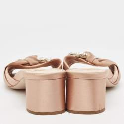 Miu Miu Beige Satin and Canvas Slide Sandals Size 40.5