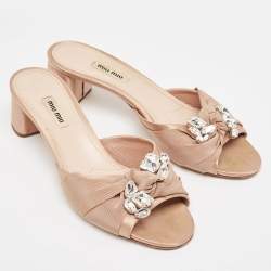 Miu Miu Beige Satin and Canvas Slide Sandals Size 40.5