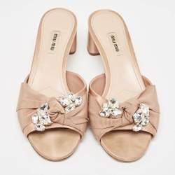 Miu Miu Beige Satin and Canvas Slide Sandals Size 40.5