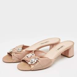 Miu Miu Beige Satin and Canvas Slide Sandals Size 40.5