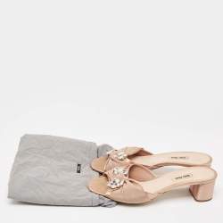 Miu Miu Beige Satin and Canvas Slide Sandals Size 40.5