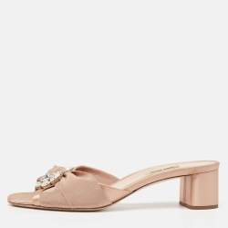 Miu Miu Beige Satin and Canvas Slide Sandals Size 40.5