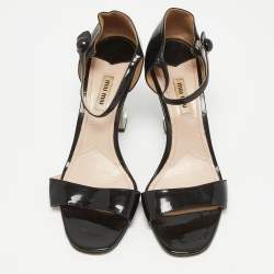 Miu Miu Black Patent Leather Ankle Strap Sandals Size 40