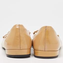 Miu Miu Beige Patent Leather Crystal Embellished Ballet Flats Size 37