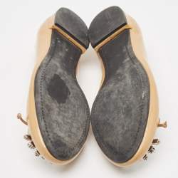 Miu Miu Beige Patent Leather Crystal Embellished Ballet Flats Size 37
