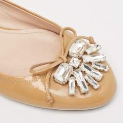 Miu Miu Beige Patent Leather Crystal Embellished Ballet Flats Size 37