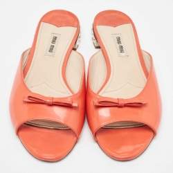 Miu Miu Orange Patent Flat Slides Size 38 