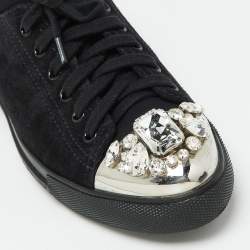 Miu Miu Black Suede Crystal Embellished Cap Toe Sneakers Size 40