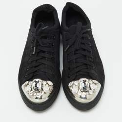 Miu Miu Black Suede Crystal Embellished Cap Toe Sneakers Size 40