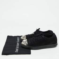 Miu Miu Black Suede Crystal Embellished Cap Toe Sneakers Size 40