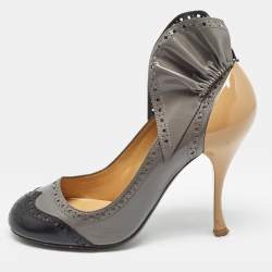 Miu Miu Grey/Black Brogue Leather Pumps Size 35