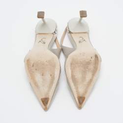Miu Miu Grey Satin and PVC Crystal Embellished Slingback Pumps Size 37.5
